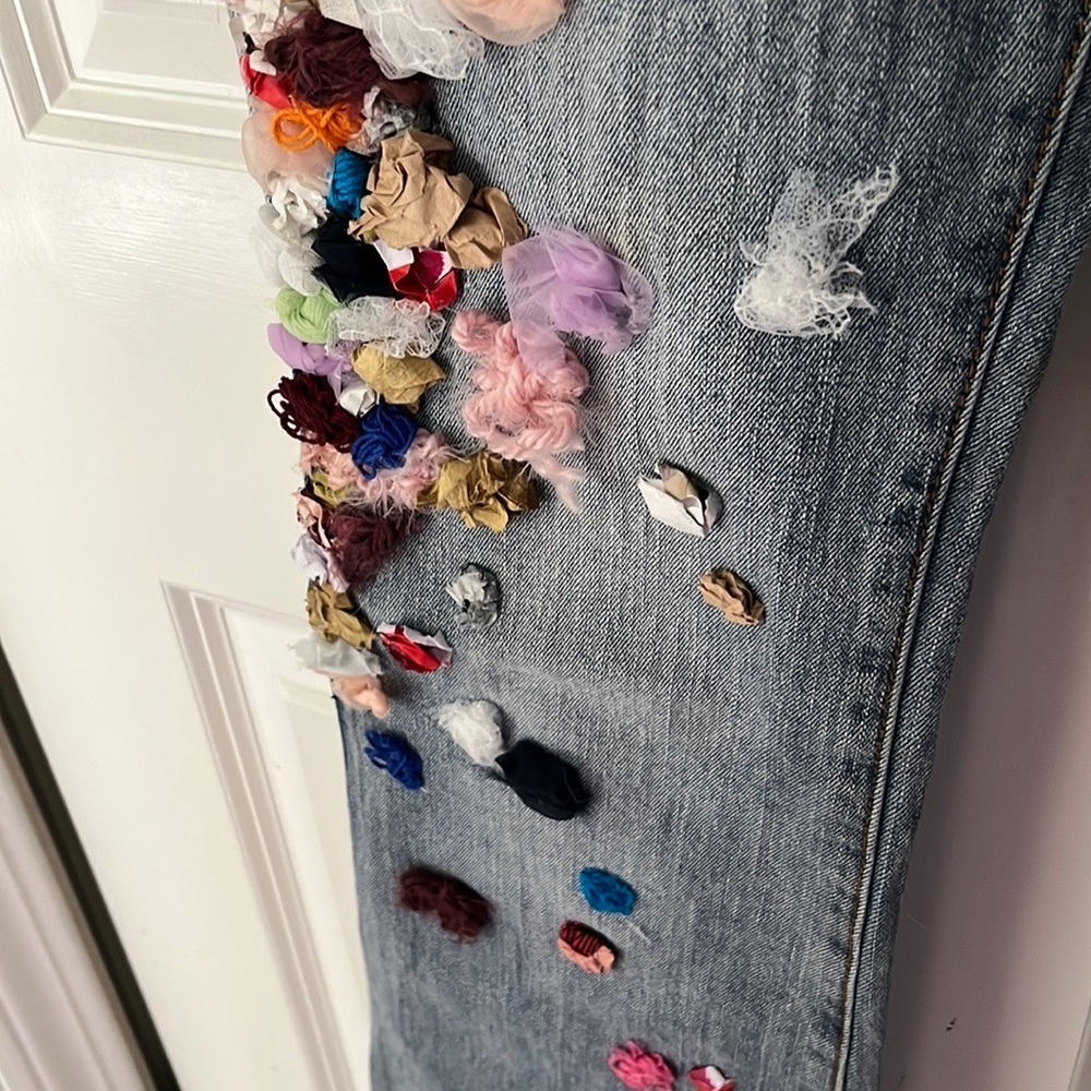 Custom Floral Embellished wide leg flare low rise J. Galt Shanghai Jeans small - Picture 7 of 11